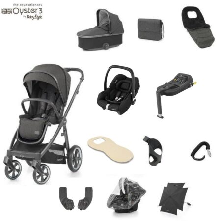 Oyster 3 Pepper City Grey 12 Piece Bundle with Maxi Cosi Cabriofix i-Size