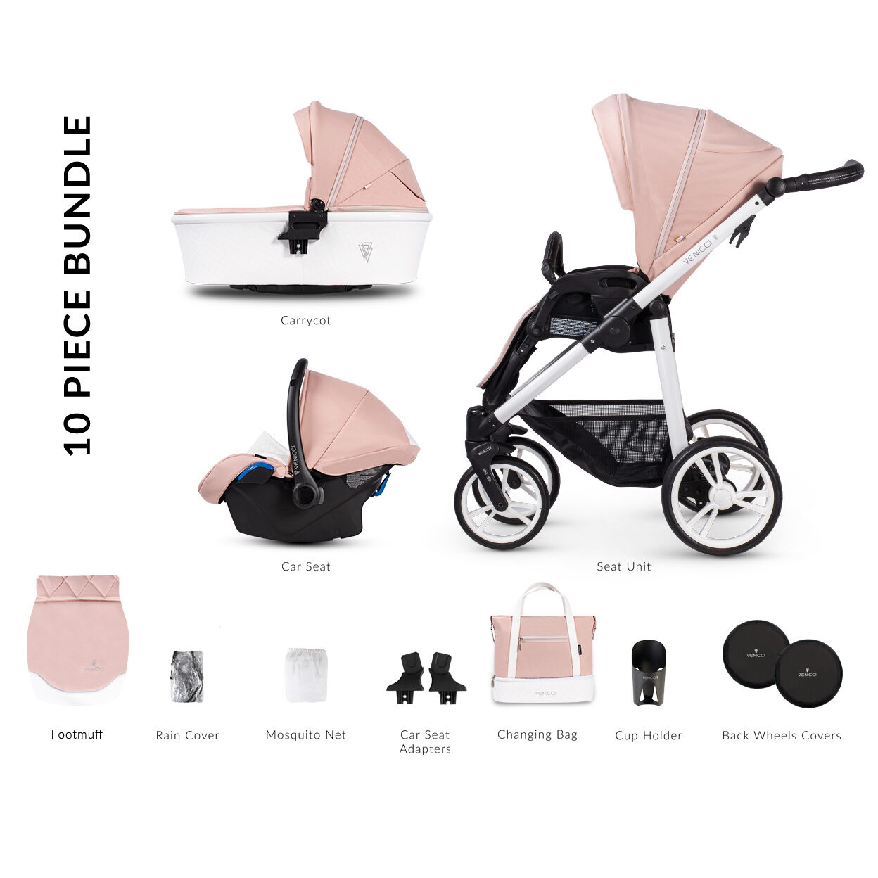 Venicci Leatherette Pure Rose Travel System New 2021 Model - How To Fit Venicci Car Seat With Seatbelt