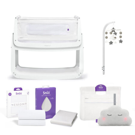 Snuzpod 4 Bedside Crib Complete Bundle with Mobile - White