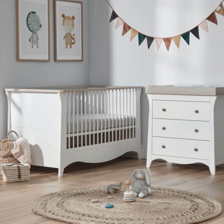 CuddleCo Clara 2 Piece Room Set Cot Bed And Dresser Driftwood Ash