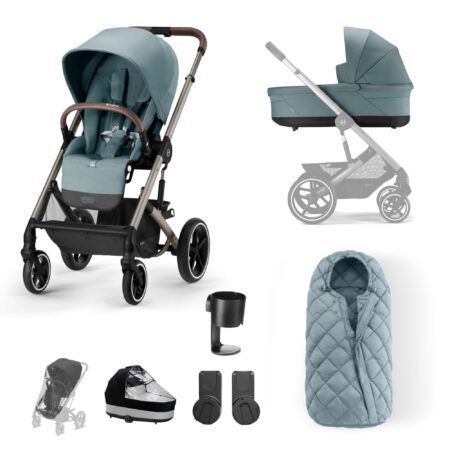 Cybex Balios S Lux Sky Blue with Taupe Frame - Essentials Bundle