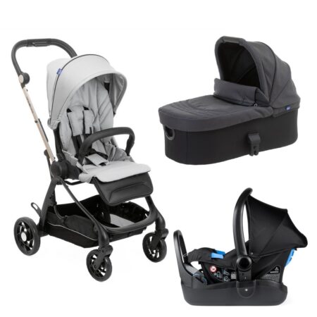 One4Ever Travel System Pushchair, Carrycot, Car Seat, Base Grey
