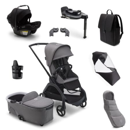 Bugaboo Dragonfly Ultimate Graphite/Grey Melange with Turtle Car Seat and 360 Base