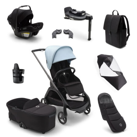 Bugaboo Dragonfly Ultimate Graphite/Blue Turtle Car Seat & 360 Base