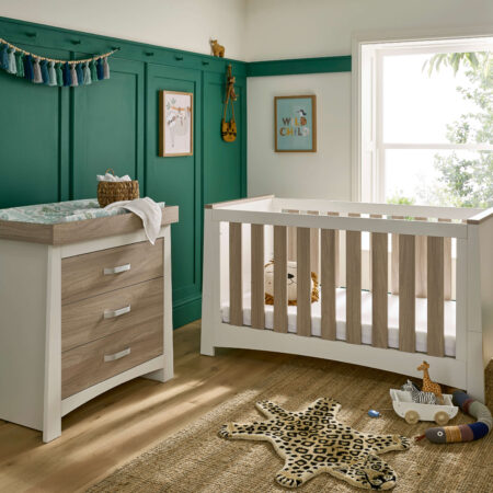 CuddleCo Ada Cot bed & Dresser Nursery Furniture Set White and Ash
