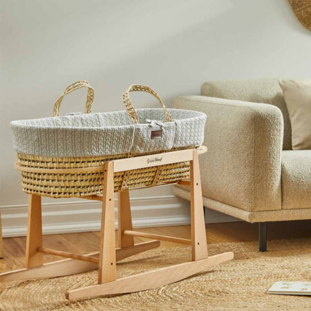 The Little Green Sheep Knitted Moses Basket + Rocking Stand - Dove