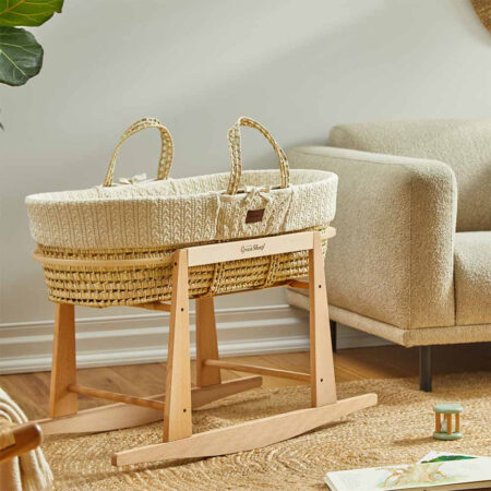 The Little Green Sheep Knitted Moses Basket + Rocking Stand - Linen