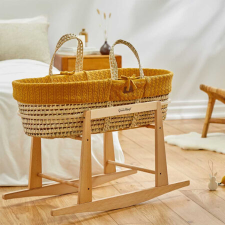 The Little Green Sheep Knitted Moses Basket + Rocking Stand - Honey