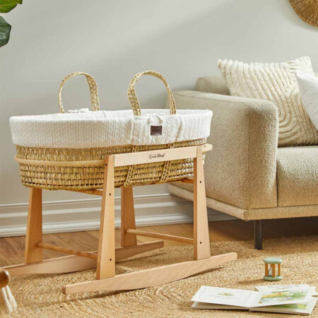 The little green sheep moses basket and rocking stand - white