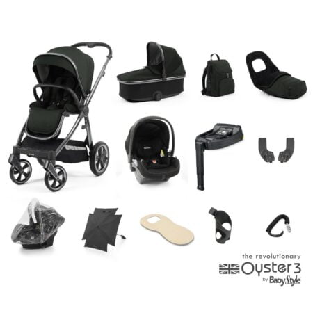 Oyster 3 Black Olive 12 Piece Bundle with Peg Perego Car Seat and Base