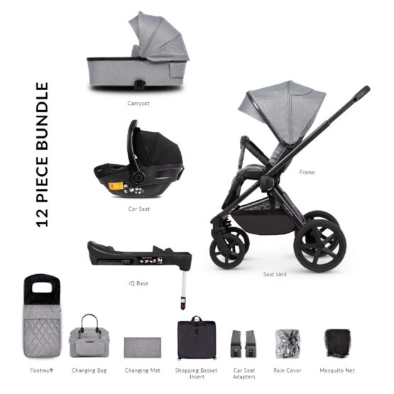 venicci upline in classic grey with car seat and base