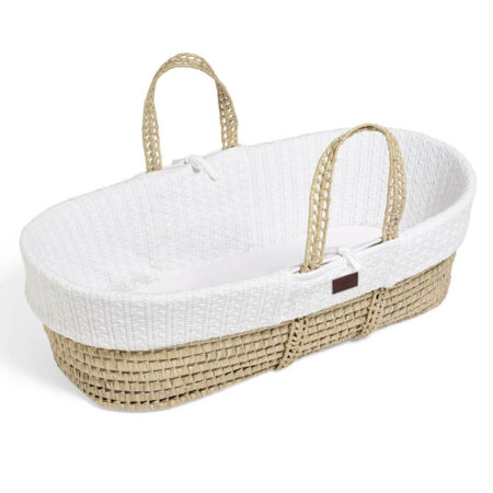 The Little Green Sheep Natural Knitted Moses Basket & Mattress - White