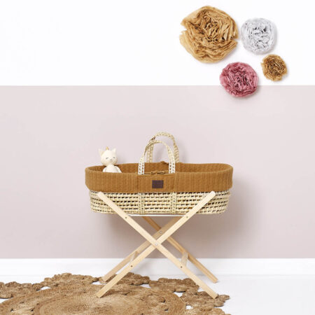 The Little Green Sheep Knitted Moses Basket + Folding Stand - Honey