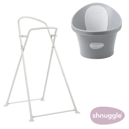 Shnuggle Baby Bath Pebble Grey & Foldable Stand From Birth -12 Months
