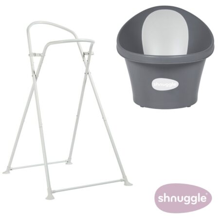 Shnuggle Baby Bath Slate Grey & Foldable Stand From Birth -12 Months
