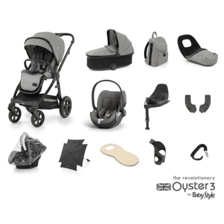 babystyle-oyster-3-ultimate-12-piece-bundle-gloss-black-chassis-orion with cloud t grey